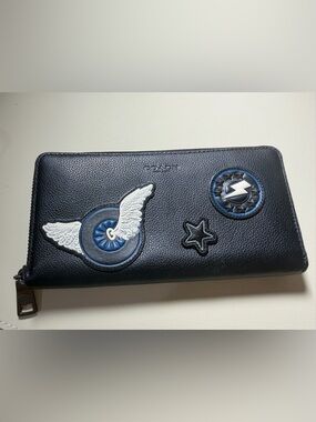Coach Black Star Lightning Wing Zip-Around  Wallet